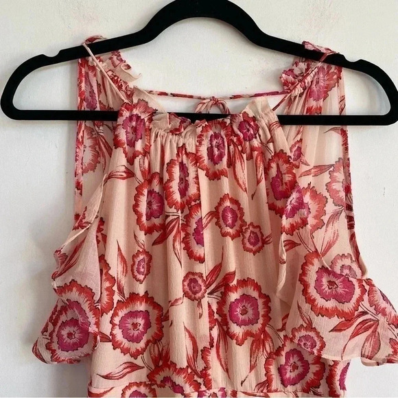 Whistles Devina Diagonal Floral Dress Halter Pink Cream Sundress Sleeveless S - Picture 6 of 11